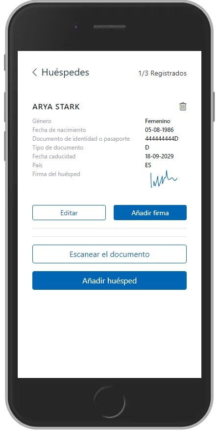 Dispositivo móvel que exibe informações do hóspede