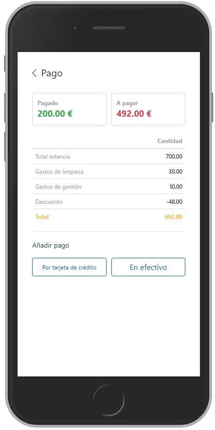 Dispositivo móvel que exibe informações de pagamento da acomodação